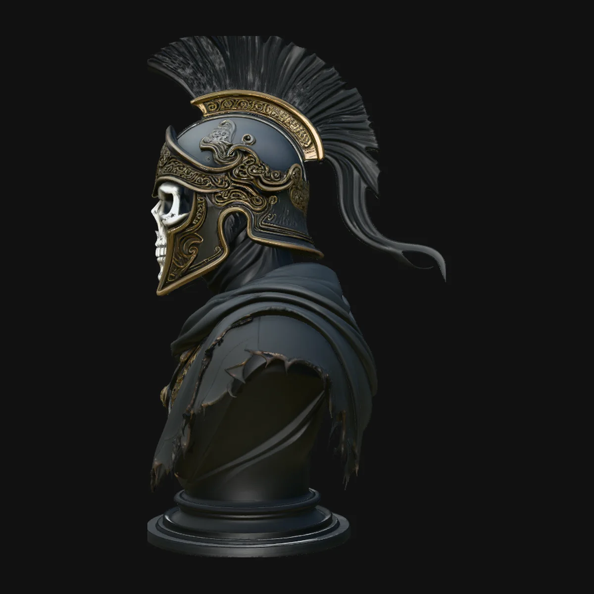 Skeletal Hoplite Bust Statue Design 1