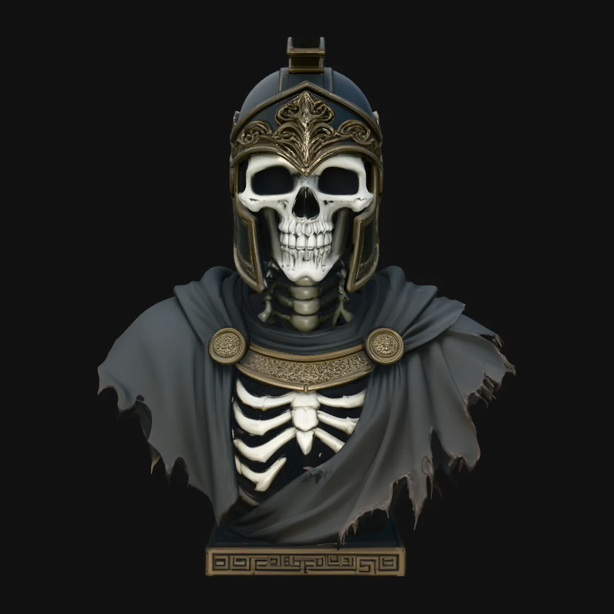 Skeletal Hoplite Bust Statue Design 2