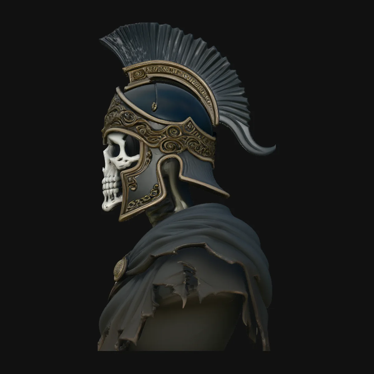 Skeletal Hoplite Bust Statue Design 3