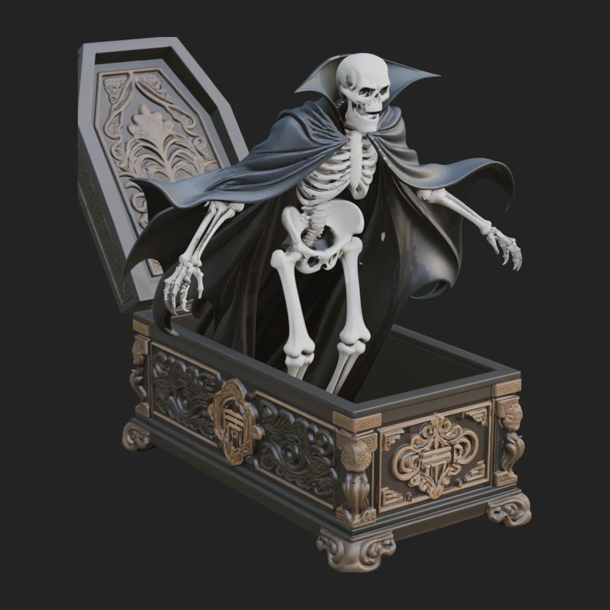Skeleton in Coffin Statue Design 2