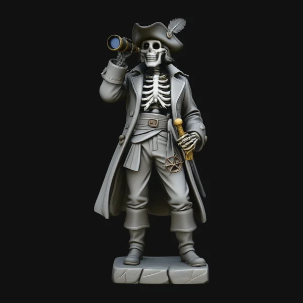 Skeleton Pirate Captain with Spyglass Statue Design 1