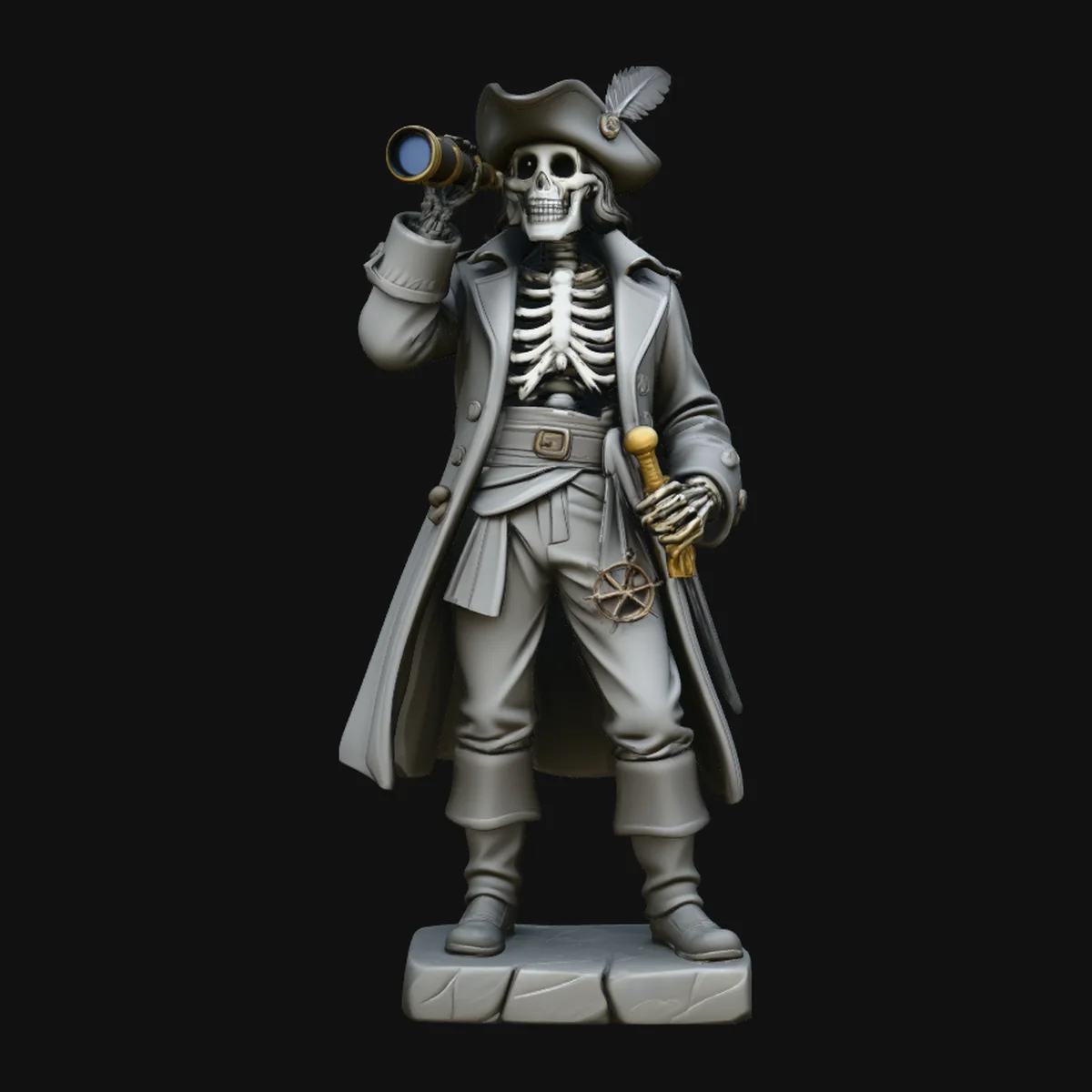 Skeleton Pirate Captain with Spyglass Statue Design 1
