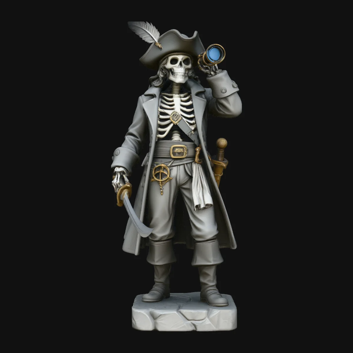 Skeleton Pirate Captain with Spyglass Statue Design 2