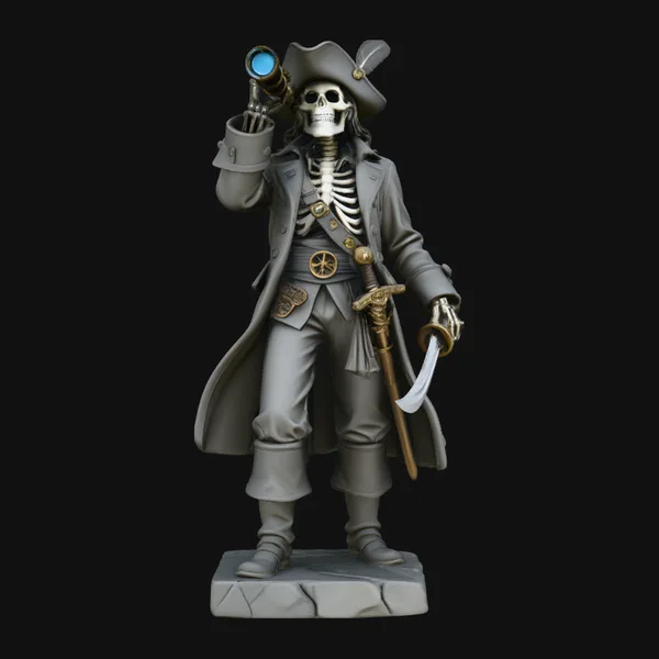Skeleton Pirate Captain with Spyglass Statue Design 3