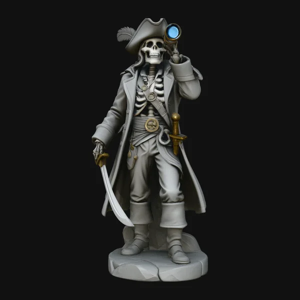 Skeleton Pirate Captain with Spyglass Statue Design 4