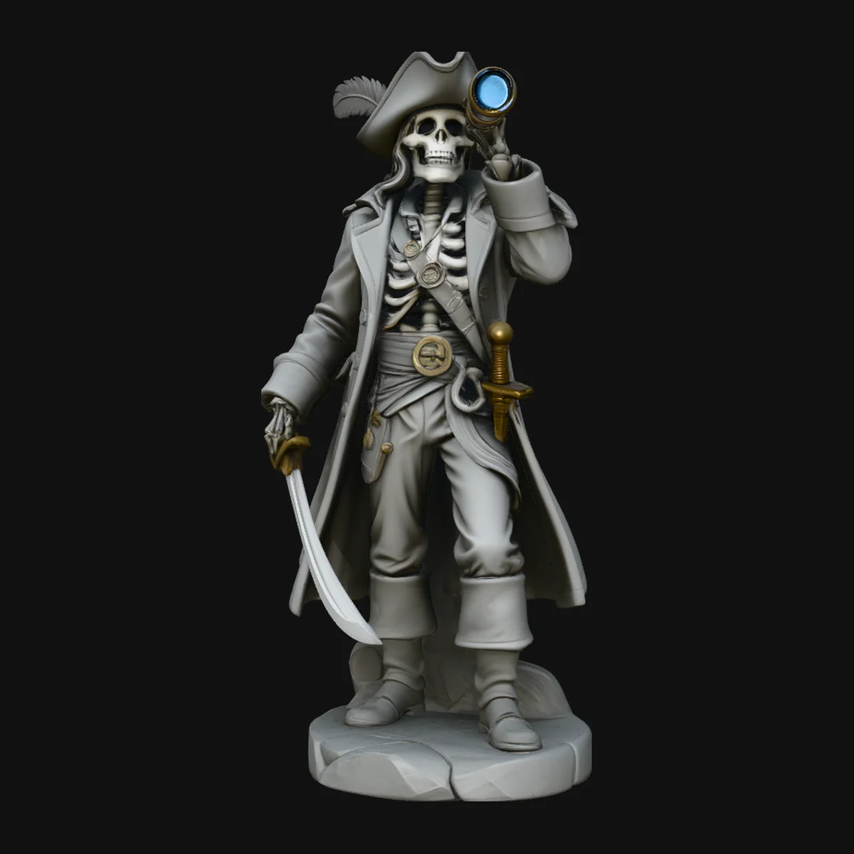 Skeleton Pirate Captain with Spyglass Statue Design 4