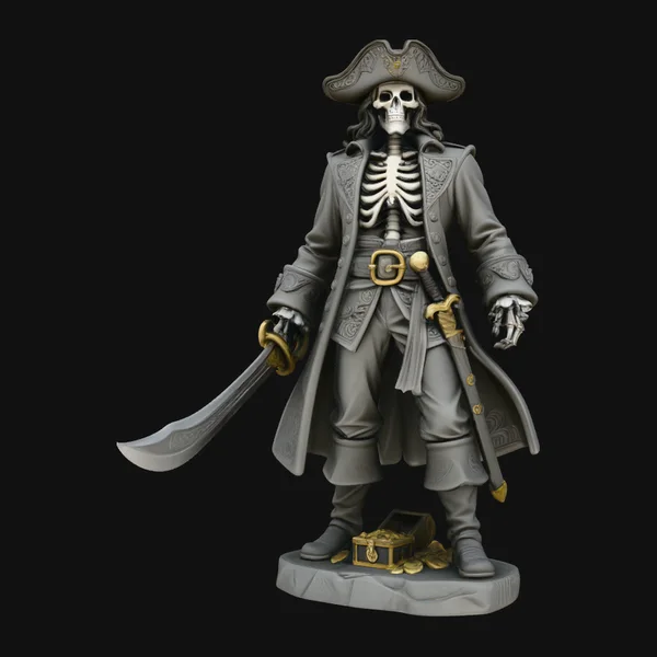 Skeleton Pirate Captain with Treasure Statue Design 1