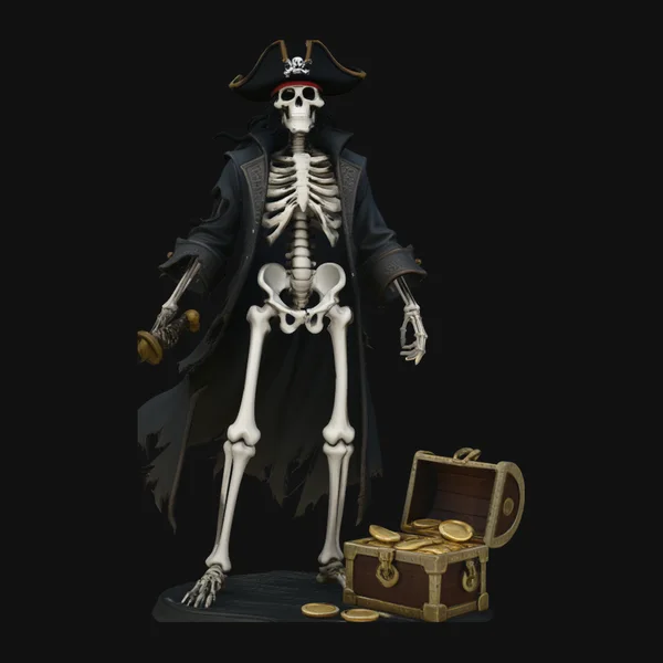 Skeleton Pirate Captain with Treasure Statue Design 11