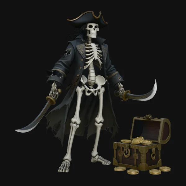 Skeleton Pirate Captain with Treasure Statue Design 12