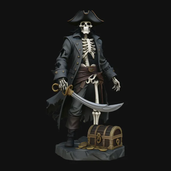 Skeleton Pirate Captain with Treasure Statue Design 13