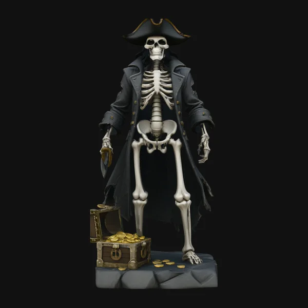 Skeleton Pirate Captain with Treasure Statue Design 14