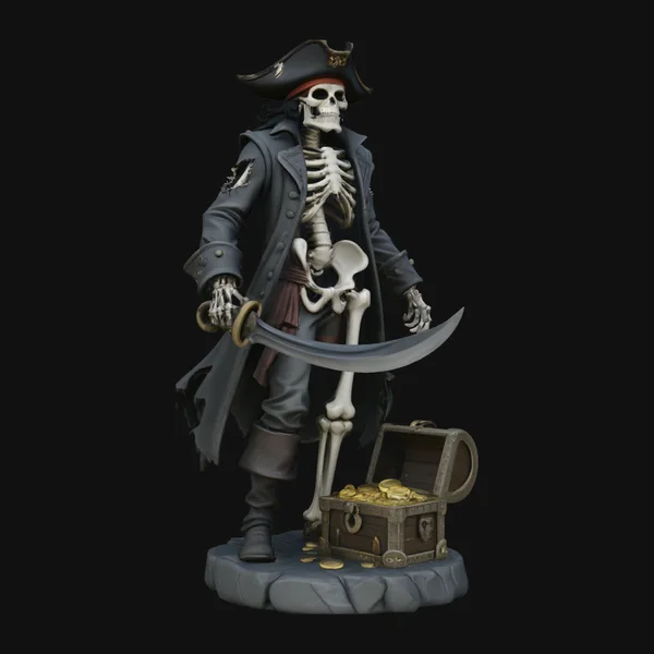 Skeleton Pirate Captain with Treasure Statue Design 15