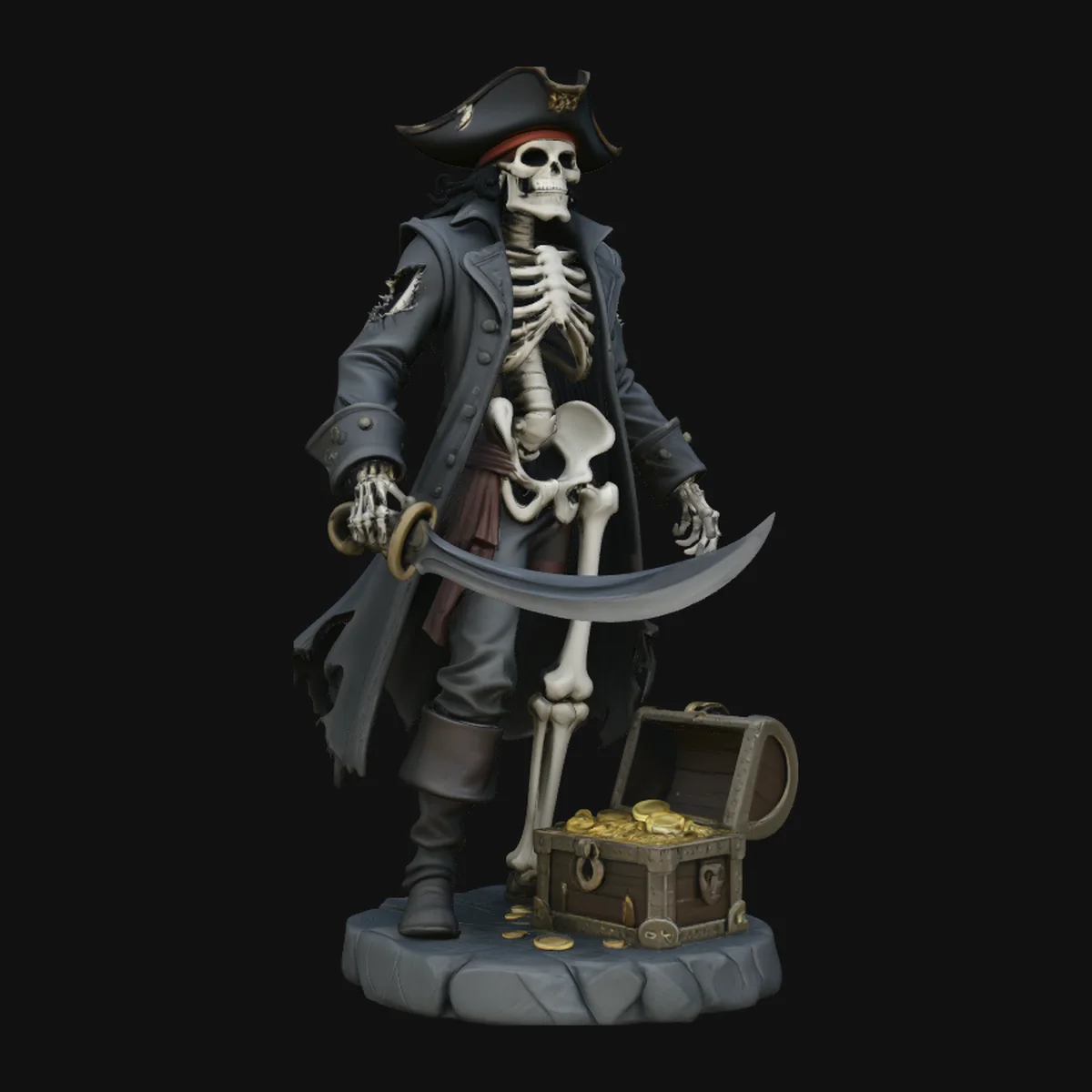Skeleton Pirate Captain with Treasure Statue Design 15