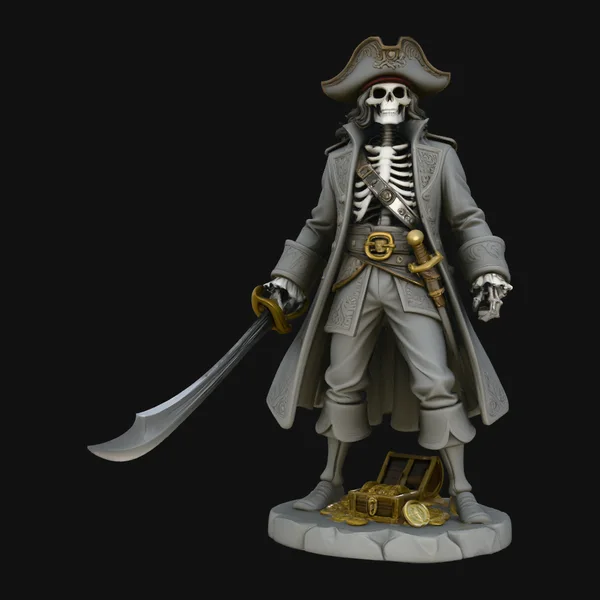 Skeleton Pirate Captain with Treasure Statue Design 3