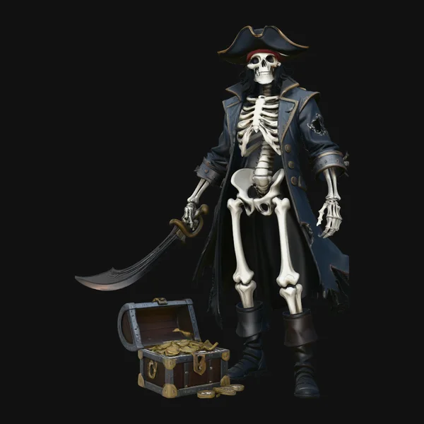 Skeleton Pirate Captain with Treasure Statue Design 4