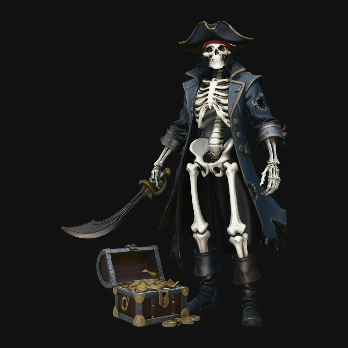 Skeleton Pirate Captain with Treasure Statue Design 4