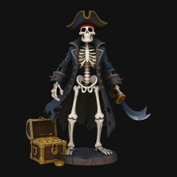 Skeleton Pirate Captain with Treasure Statue Design 5