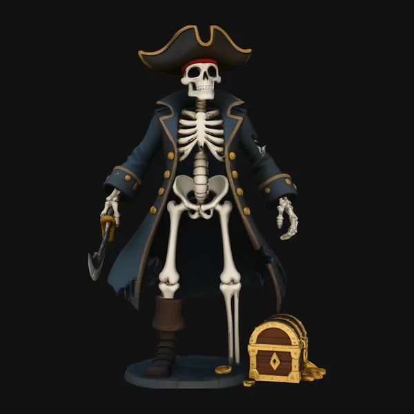 Skeleton Pirate Captain with Treasure Statue Design 6