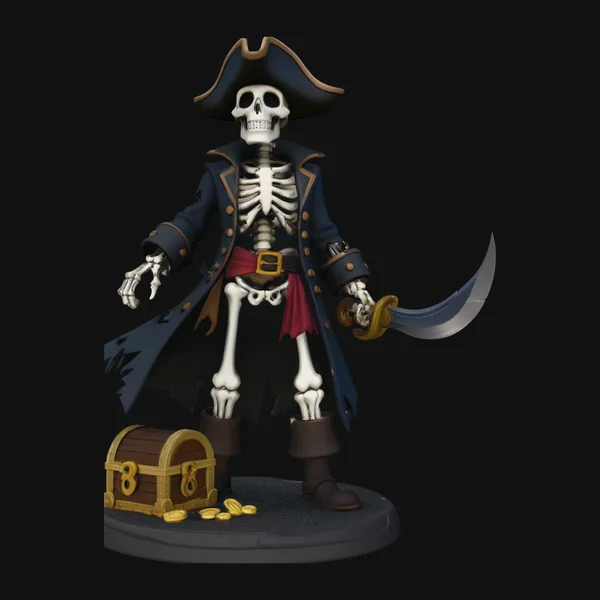 Skeleton Pirate Captain with Treasure Statue Design 8