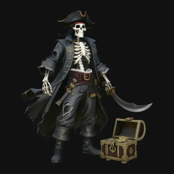 Skeleton Pirate Captain with Treasure Statue Design 9