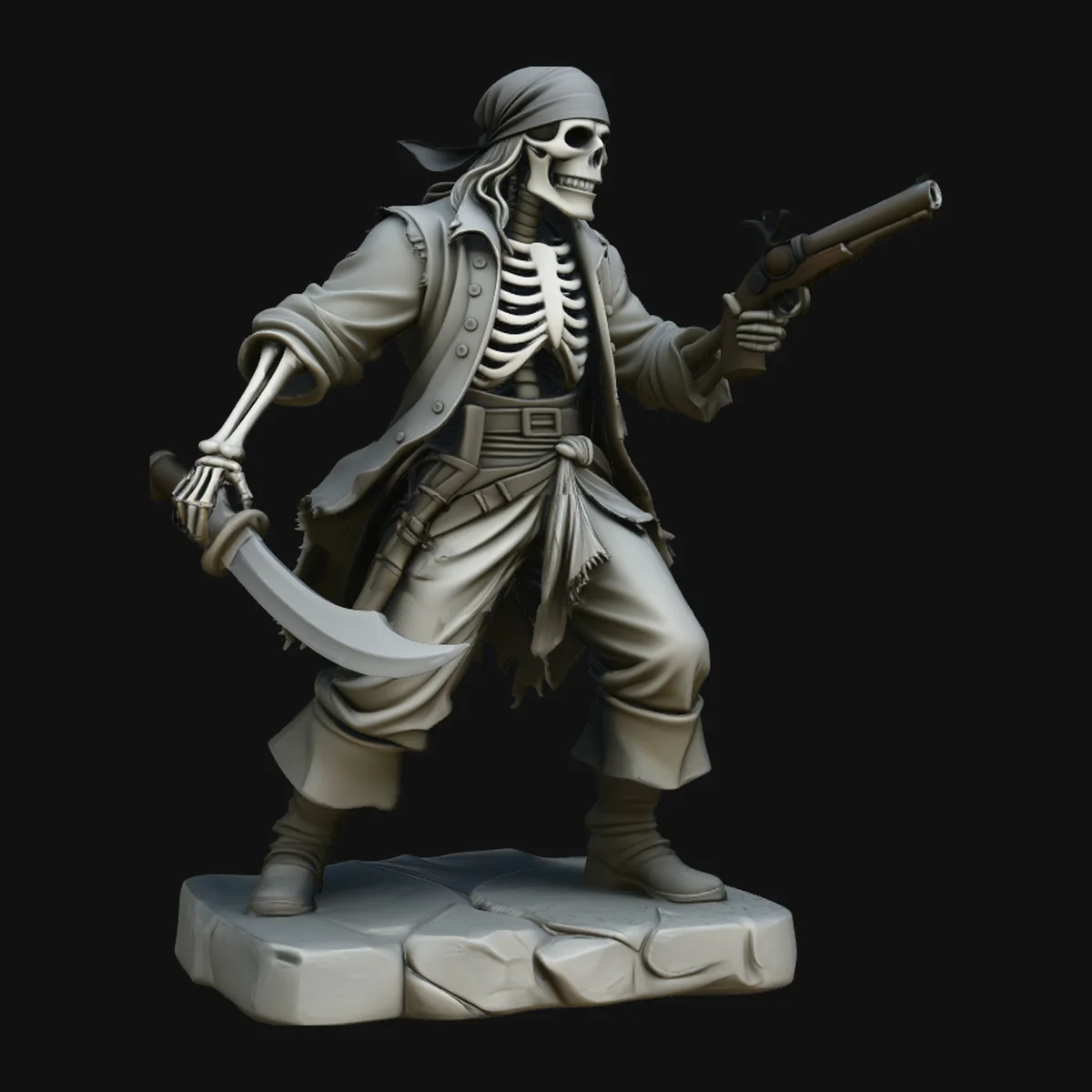 Skeleton Pirate Gunslinger Statue Design 1