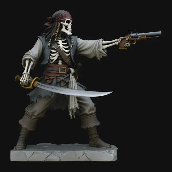 Skeleton Pirate Gunslinger Statue Design 2