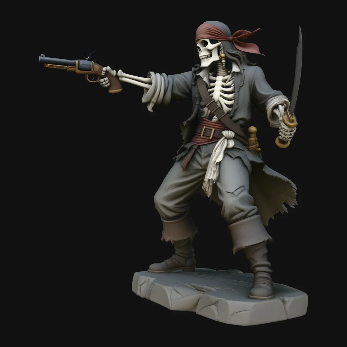 Skeleton Pirate Gunslinger Statue Design 4