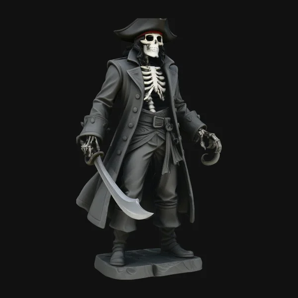Skeleton Pirate with Hook Hand Statue Design 1