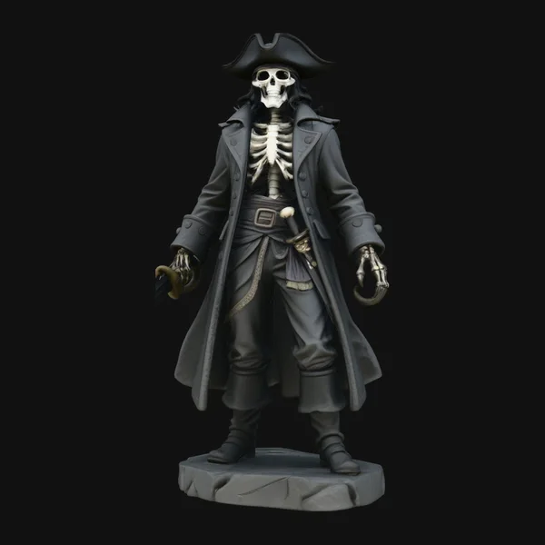 Skeleton Pirate with Hook Hand Statue Design 2