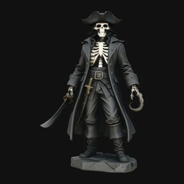 Skeleton Pirate with Hook Hand Statue Design 4