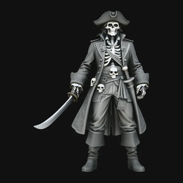 Skull-Adorned Skeleton Pirate Captain Statue Design 2