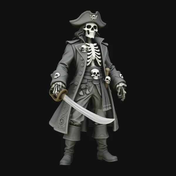 Skull-Adorned Skeleton Pirate Captain Statue Design 3