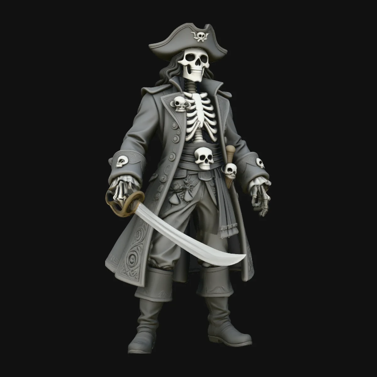 Skull-Adorned Skeleton Pirate Captain Statue Design 3