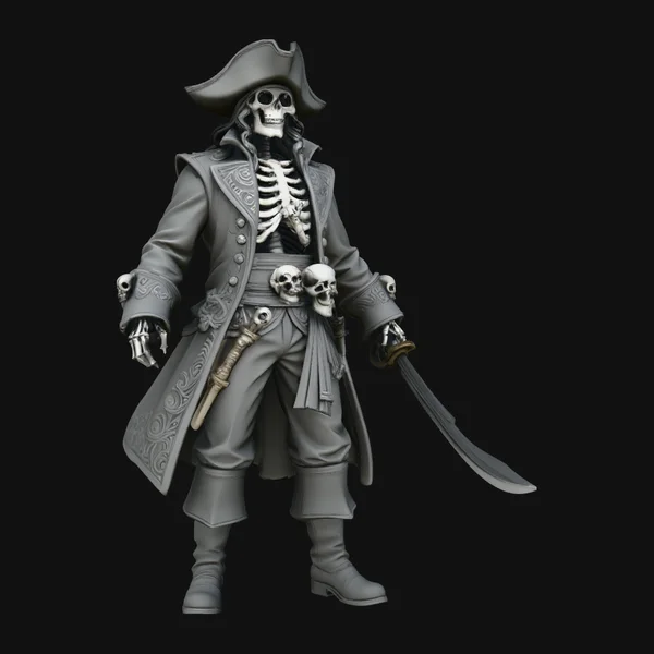 Skull-Adorned Skeleton Pirate Captain Statue Design 4