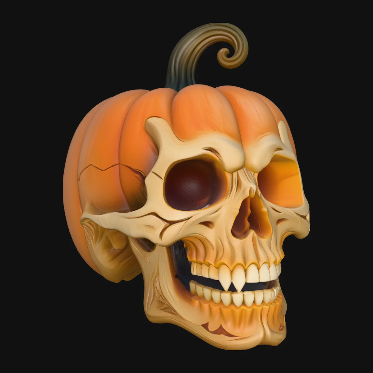 Skull Carved Pumpkin Statue Design 2