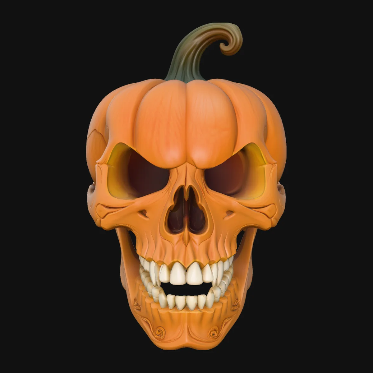 Skull Carved Pumpkin Statue Design 4