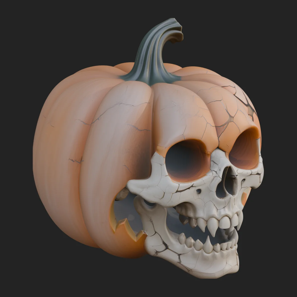 Skull Faced Pumpkin Statue Design 2