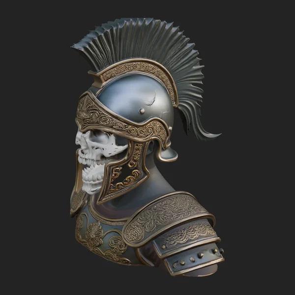 Skull in Crested Helmet Bust Statue Design 1