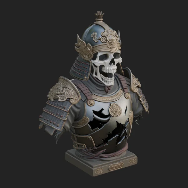 Skull Samurai Bust Statue Design 1