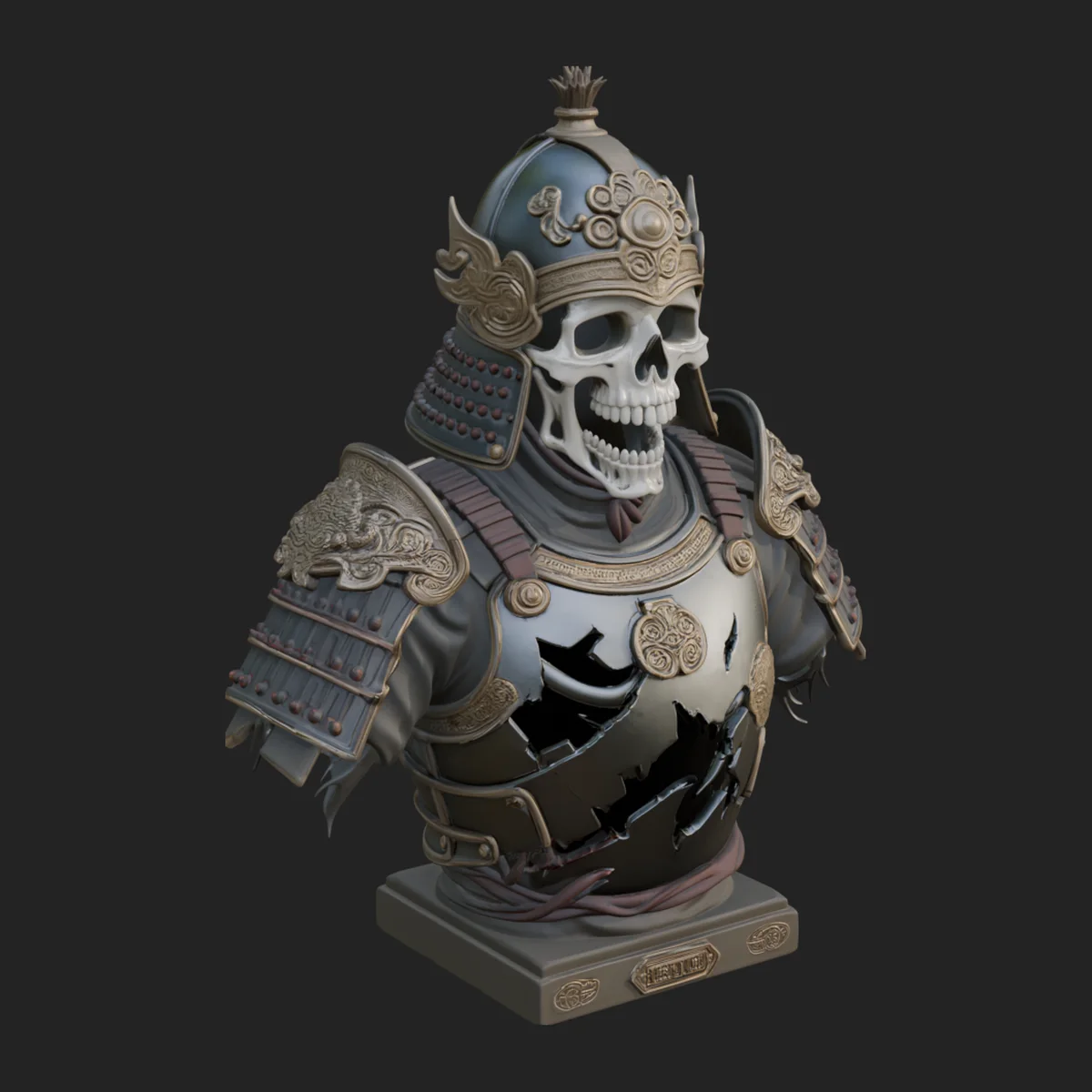 Skull Samurai Bust Statue Design 1