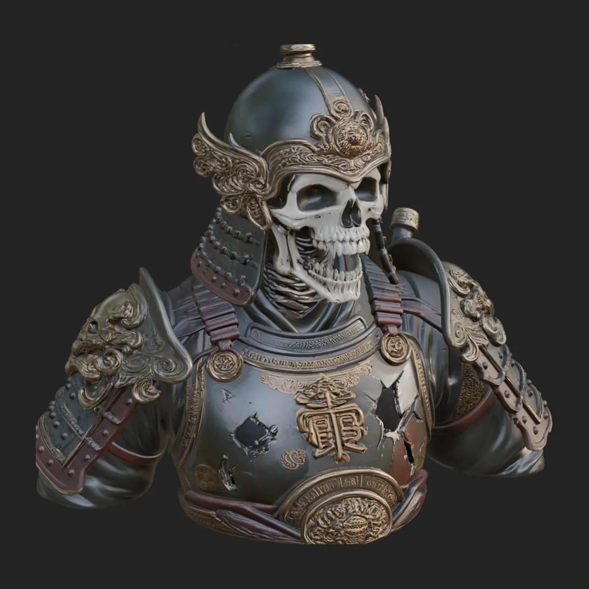 Skull Samurai Bust Statue Design 2