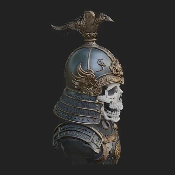 Skull Samurai Bust Statue Design 3