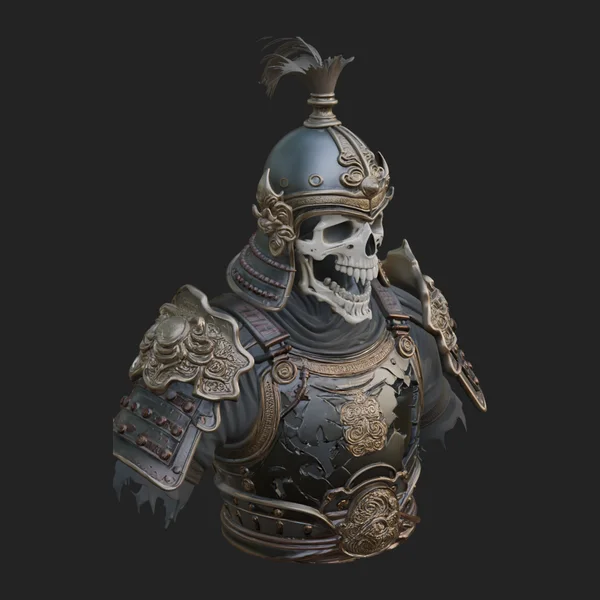 Skull Samurai Bust Statue Design 4