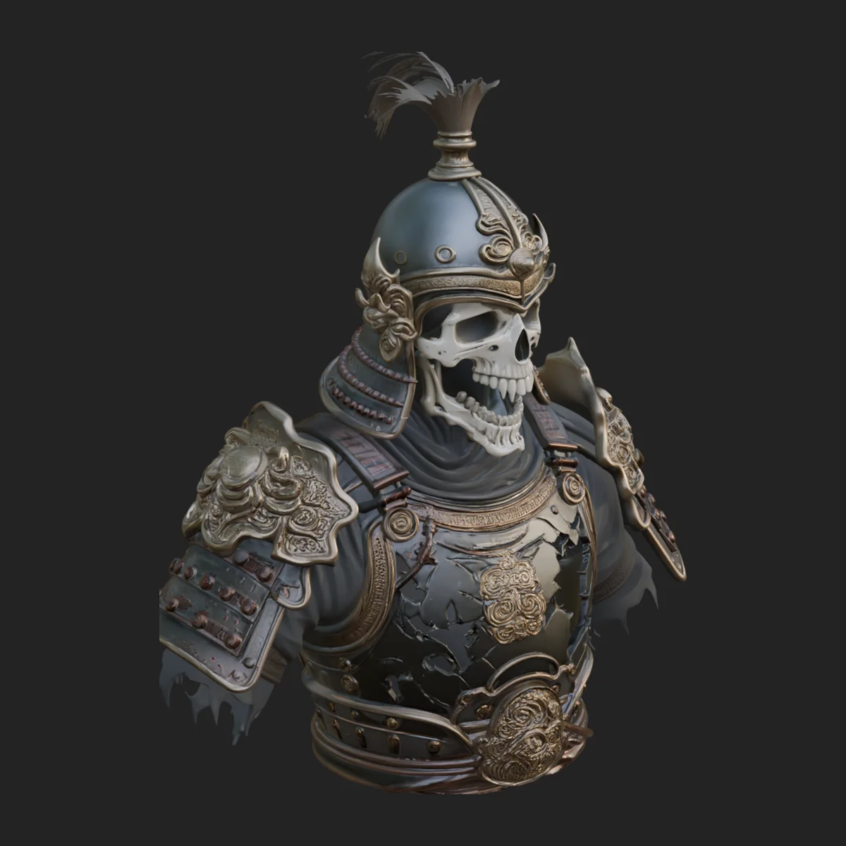 Skull Samurai Bust Statue Design 4