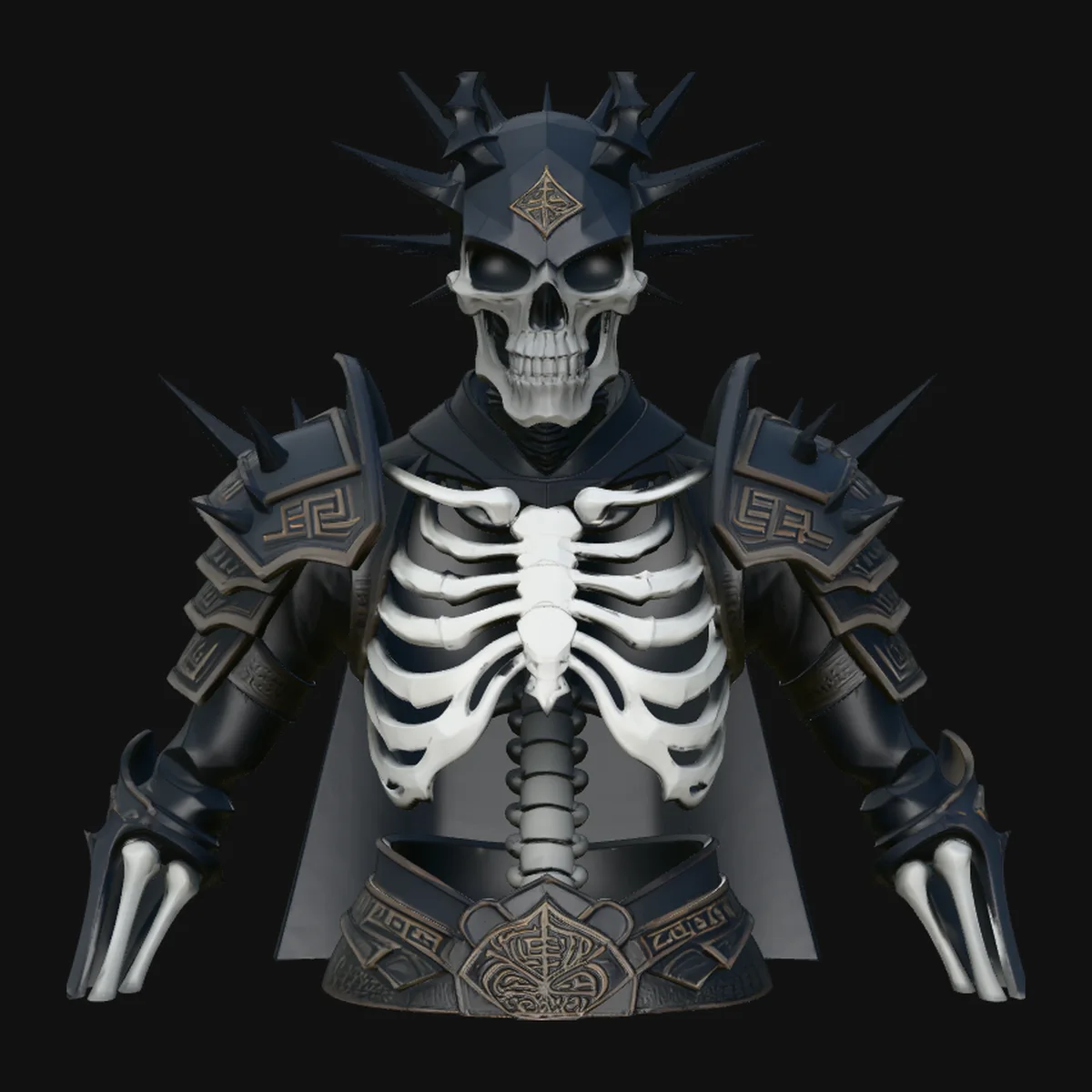 Spiked Armor Skeleton Bust Statue Design 1