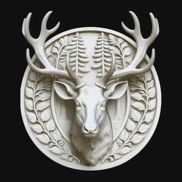 Stag Deer Head Relief Medallion Pendant Design 3