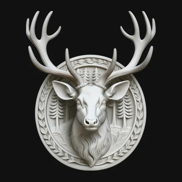 Stag Deer Head Relief Medallion Pendant Design 4
