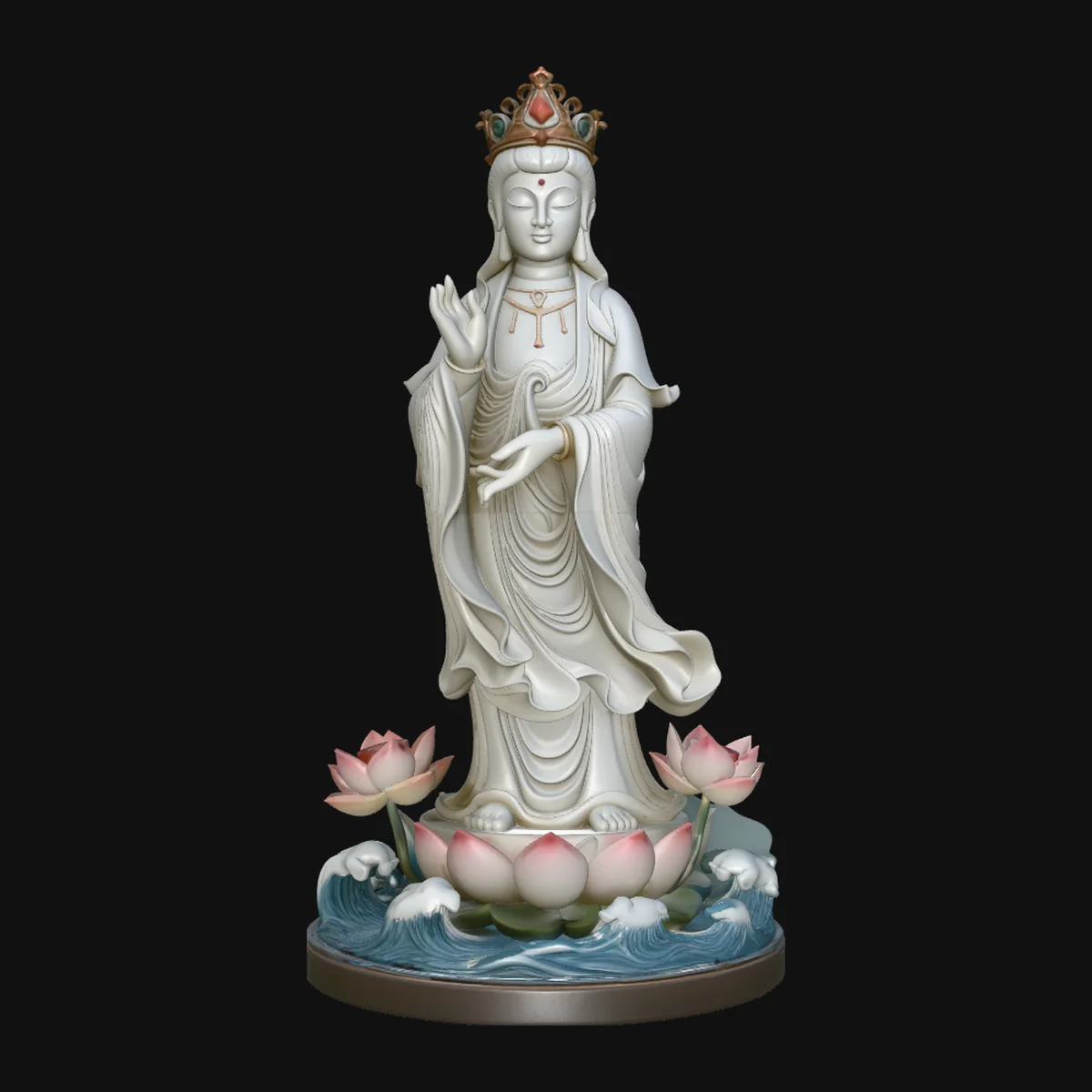 Standing Guanyin on Lotus Statue Design 1