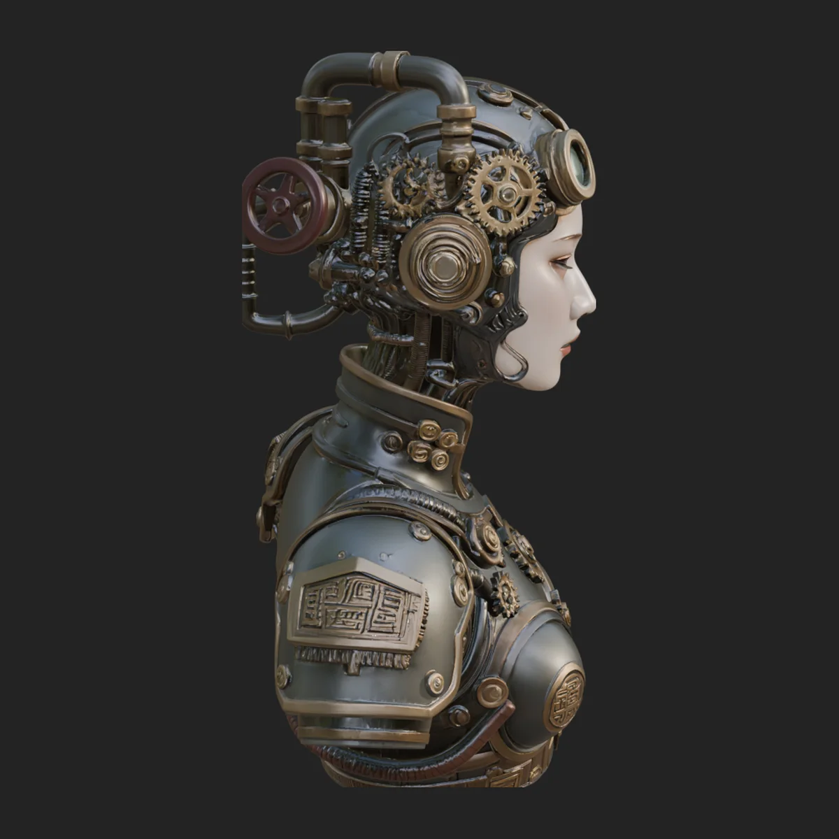 Steampunk Clockwork Head Bust Design 3