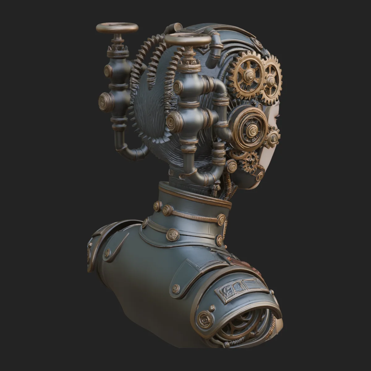 Steampunk Clockwork Head Bust Design 4